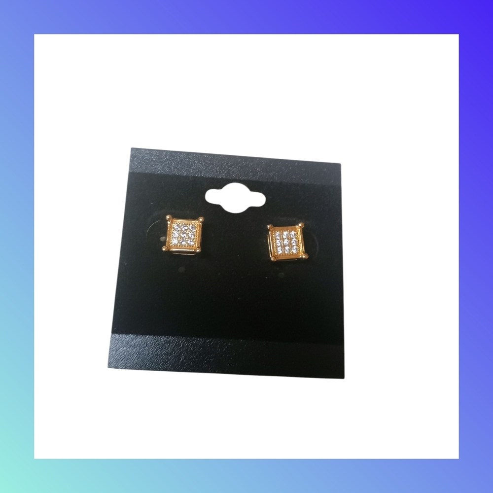 14k Gold Filled Brazilian No Tarnish Iced Out CZ Stub Earrings 8mm.